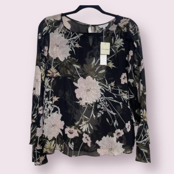 ⭐️ Sheer Floral Ruffle Boho Hipster Hippie Chic Glam Work Casual Romantic Top - Picture 1 of 6